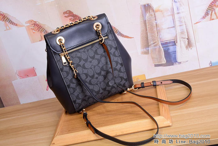COACH蔻馳 38585 印花pvc拼牛皮 PARKER女雙肩背包 多用款式 雙肩書包 單肩斜挎  Chz1568